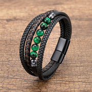 Buddha Stones Tiger Eye Lava Rock Black Onyx Lazurite Lapis Lazuli Hematite Bead Positive Leather Bracelet