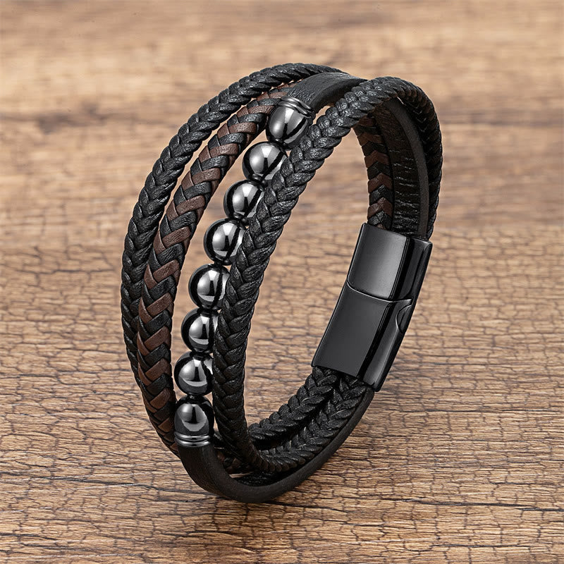 Buddha Stones Tiger Eye Lava Rock Black Onyx Lazurite Lapis Lazuli Hematite Bead Positive Leather Bracelet