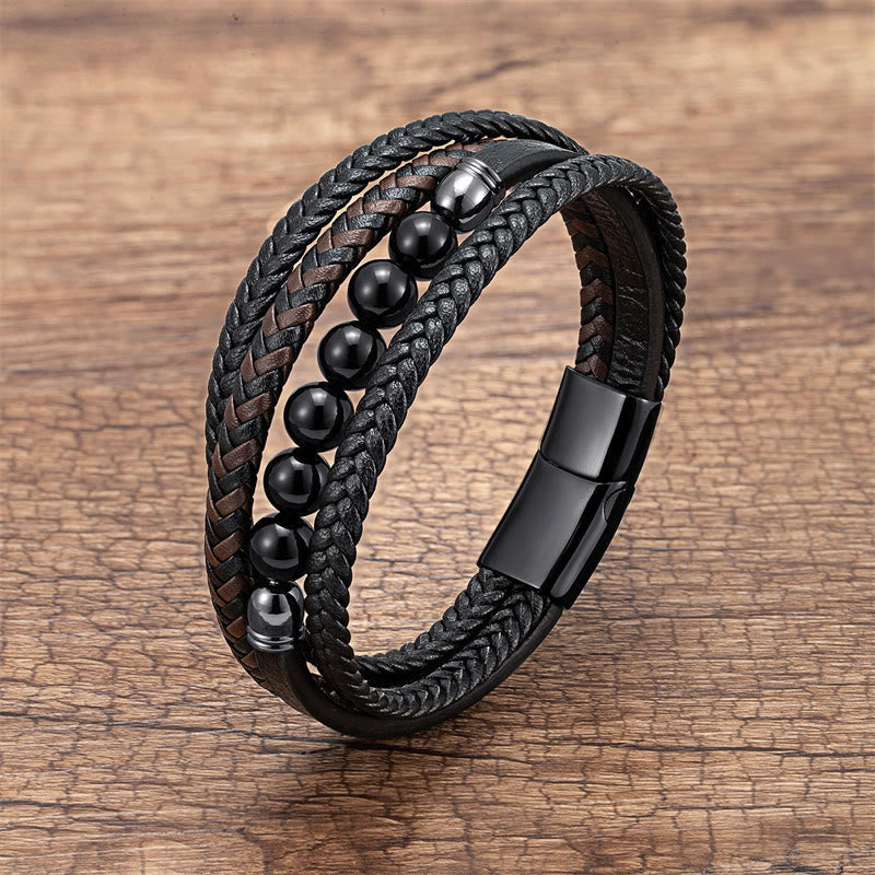 Buddha Stones Tiger Eye Lava Rock Black Onyx Lazurite Lapis Lazuli Hematite Bead Positive Leather Bracelet