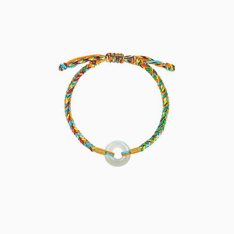 EverestArtstudios Handmade Peace Buckle Jade Prosperity 925 Sterling Silver Colorful Rope Bracelet