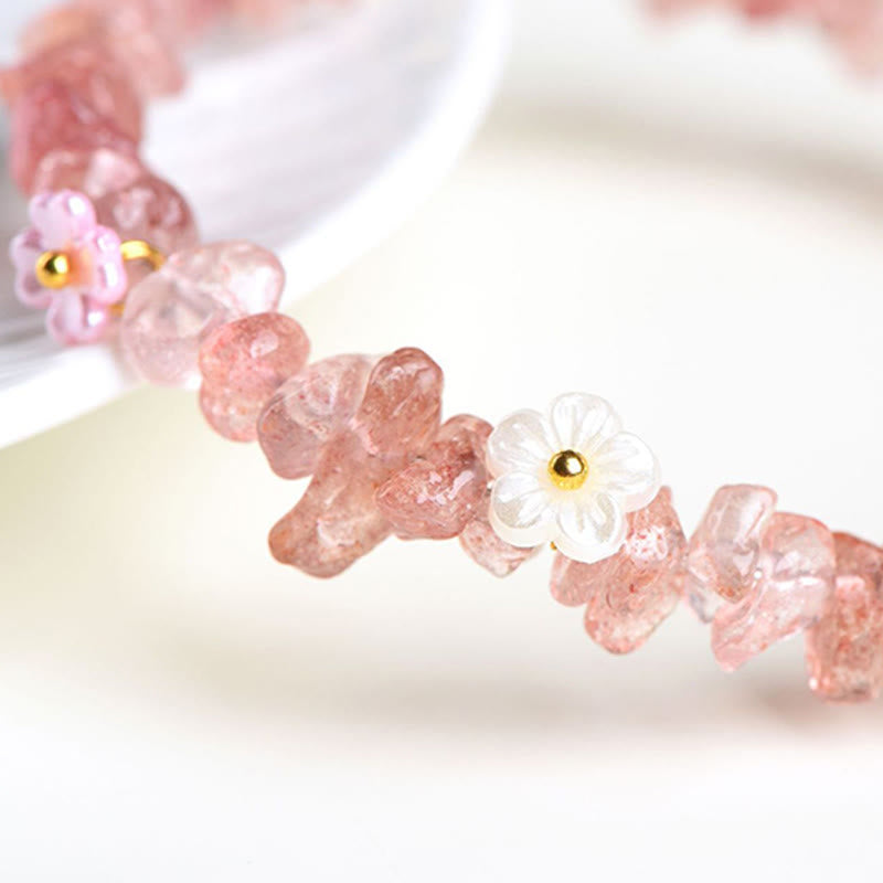 Buddha Stones Natural Aquamarine Peridot Strawberry Quartz Various Crystals Serenity Bracelet