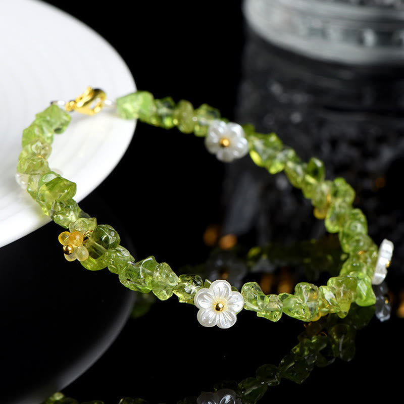 Buddha Stones Natural Aquamarine Peridot Strawberry Quartz Various Crystals Serenity Bracelet