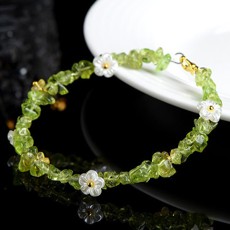 Buddha Stones Natural Aquamarine Peridot Strawberry Quartz Various Crystals Serenity Bracelet