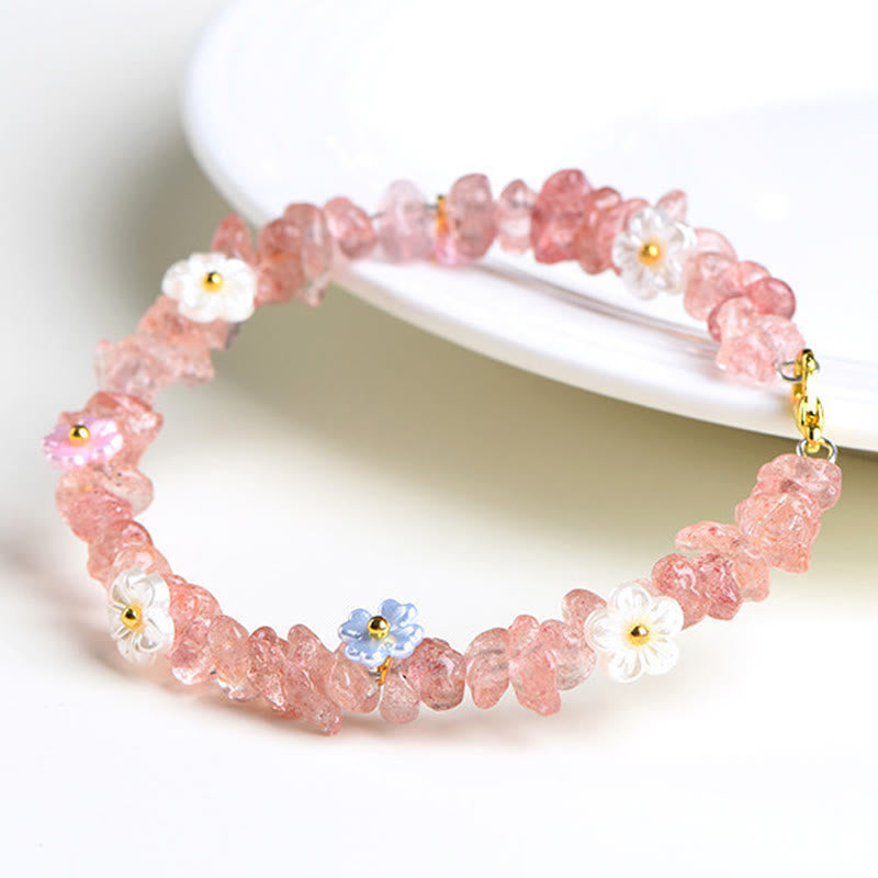 Buddha Stones Natural Aquamarine Peridot Strawberry Quartz Various Crystals Serenity Bracelet