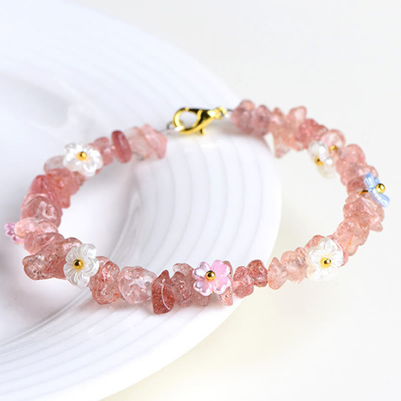 Buddha Stones Natural Aquamarine Peridot Strawberry Quartz Various Crystals Serenity Bracelet