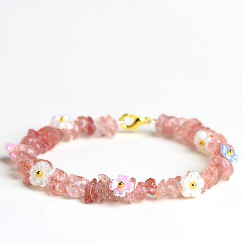 Buddha Stones Natural Aquamarine Peridot Strawberry Quartz Various Crystals Serenity Bracelet