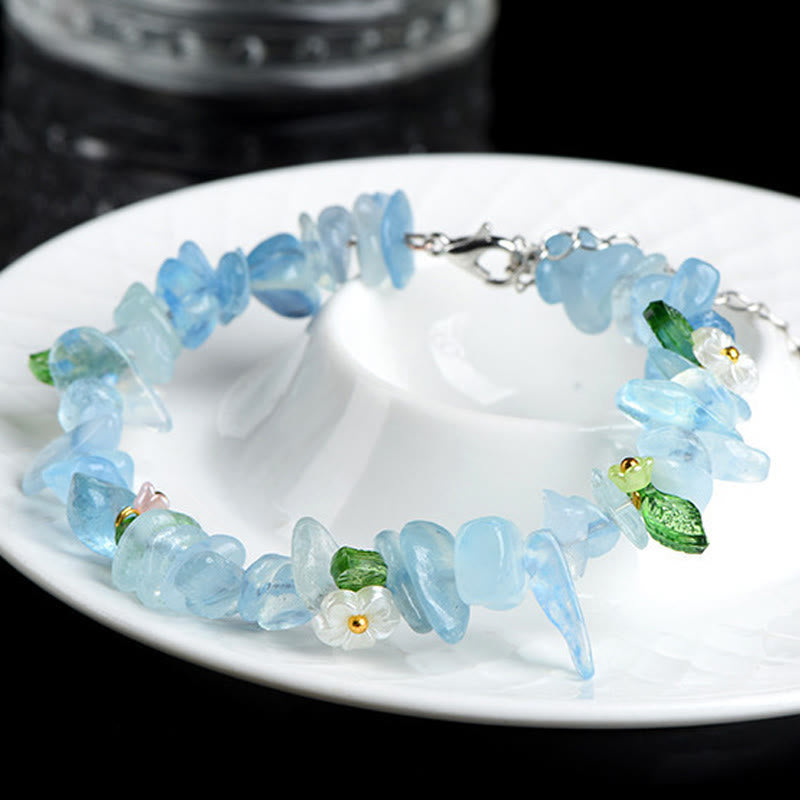 Buddha Stones Natural Aquamarine Peridot Strawberry Quartz Various Crystals Serenity Bracelet