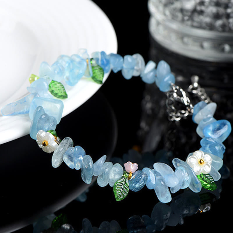Buddha Stones Natural Aquamarine Peridot Strawberry Quartz Various Crystals Serenity Bracelet