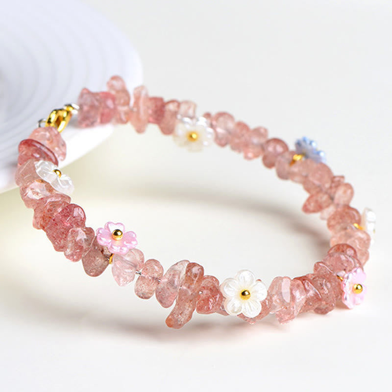 Buddha Stones Natural Aquamarine Peridot Strawberry Quartz Various Crystals Serenity Bracelet