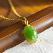 EverestArtstudios 925 Sterling Silver Natural Hetian Jade Round Design Prosperity Necklace Pendant