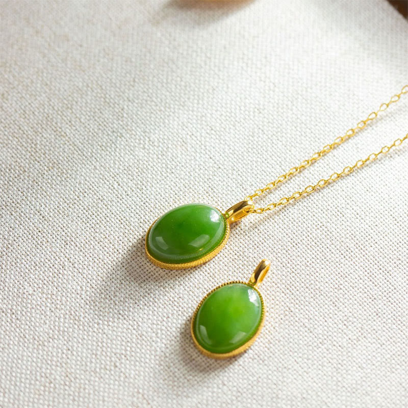 EverestArtstudios 925 Sterling Silver Natural Hetian Jade Round Design Prosperity Necklace Pendant