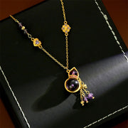 Buddha Stones Gourd Tassel Amethyst Copper Chain Meditation Necklace Pendant
