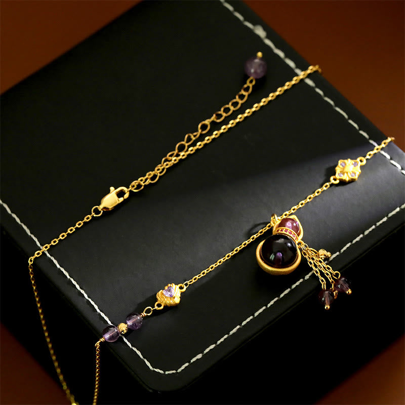 Buddha Stones Gourd Tassel Amethyst Copper Chain Meditation Necklace Pendant
