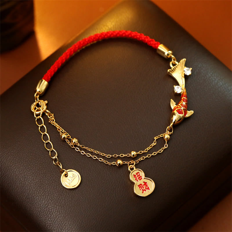 Buddha Stones Koi Fish Attract Wealth Gourd Charm Design Red String Luck Bracelet