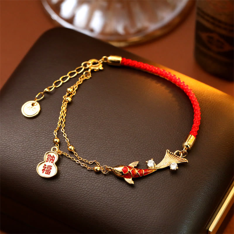 Buddha Stones Koi Fish Attract Wealth Gourd Charm Design Red String Luck Bracelet