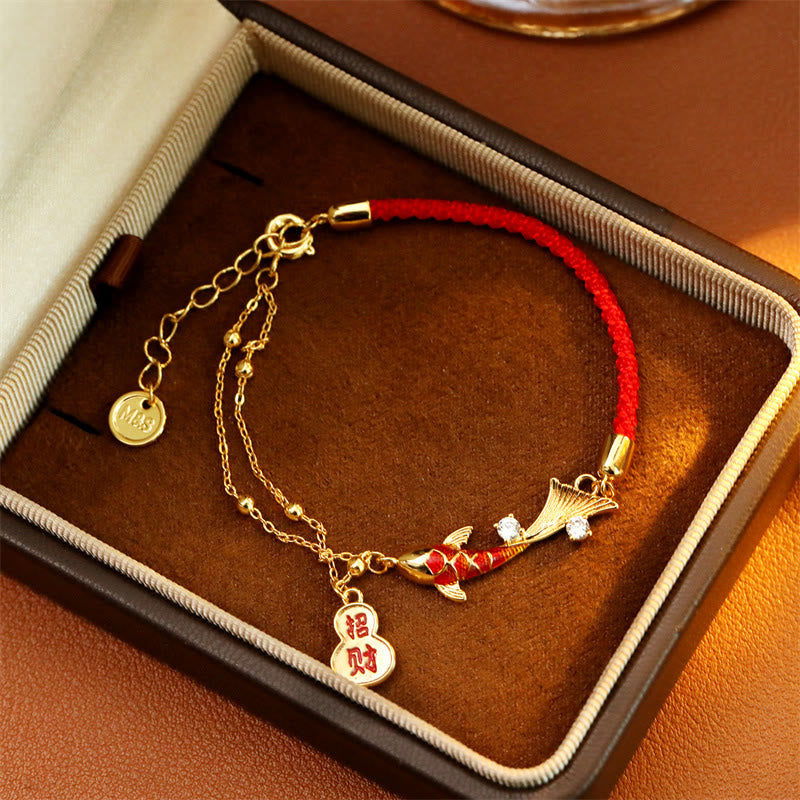 Buddha Stones Koi Fish Attract Wealth Gourd Charm Design Red String Luck Bracelet
