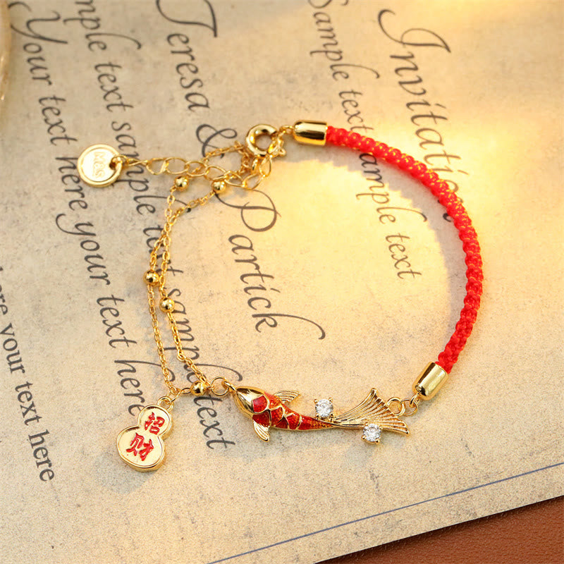 Buddha Stones Koi Fish Attract Wealth Gourd Charm Design Red String Luck Bracelet
