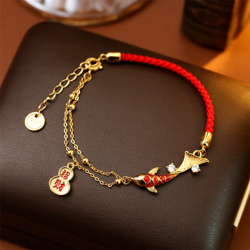 Buddha Stones Koi Fish Attract Wealth Gourd Charm Design Red String Luck Bracelet