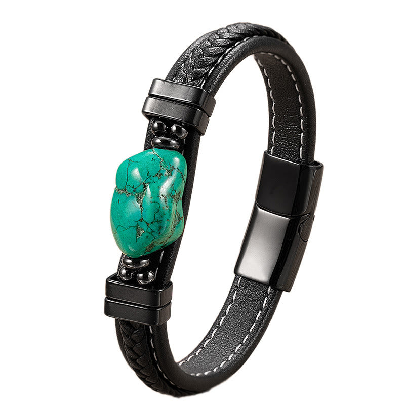 EverestArtStudios Synthetic Turquoise Braided Leather Bold Bracelet