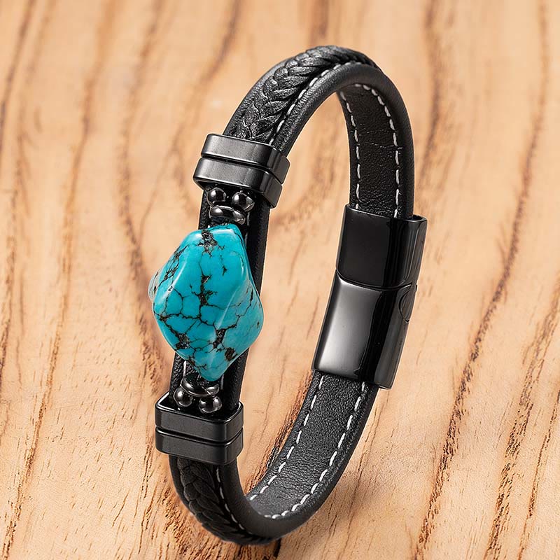EverestArtStudios Synthetic Turquoise Braided Leather Bold Bracelet