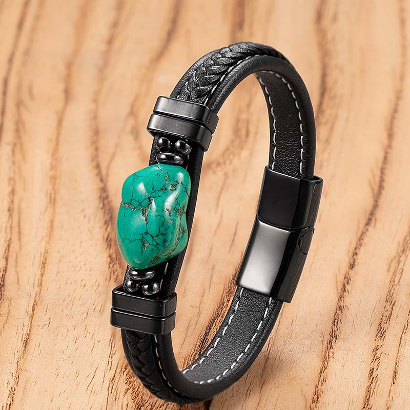 EverestArtStudios Synthetic Turquoise Braided Leather Bold Bracelet
