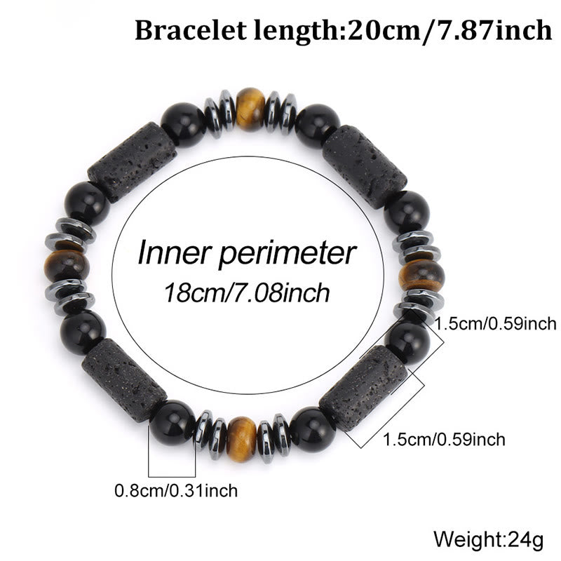 Buddha Stones Natural Tiger's Eye Obsidian Hematite Lava Rock Powerful Bracelet