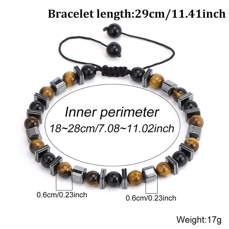 Buddha Stones Natural Tiger's Eye Black Obsidian Hematite Support Bracelet