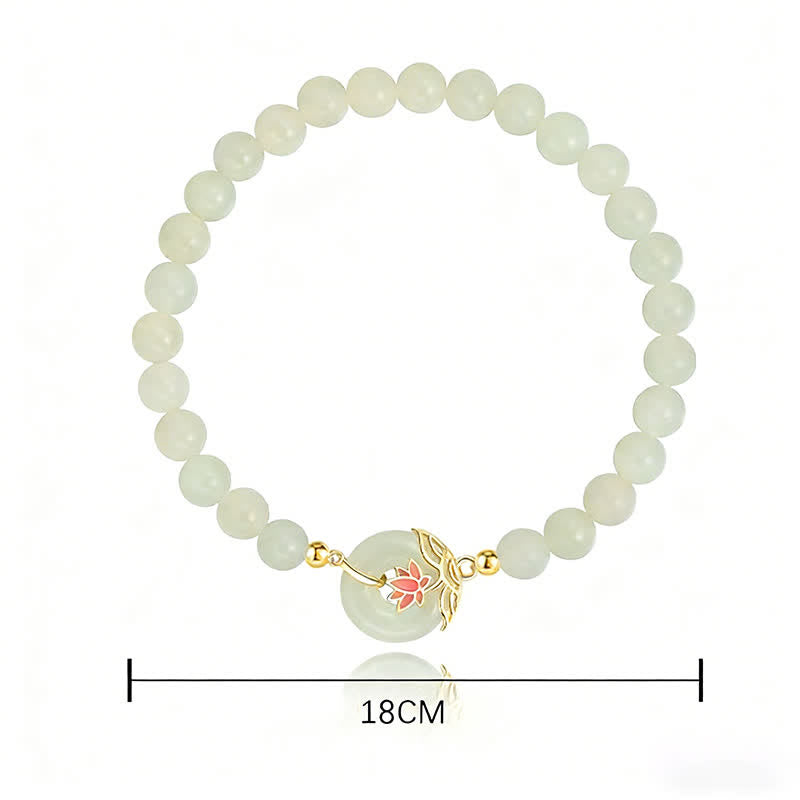 EverestArtstudios 925 Sterling Silver Hetian White Jade Lotus Symbol Peace Buckle Harmony Beaded Bracelet