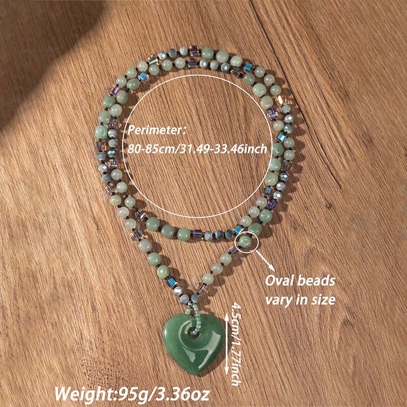 Buddha Stones Rose Quartz Green Aventurine Love Heart Beads Luck Necklace Pendant