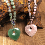 Buddha Stones Rose Quartz Green Aventurine Love Heart Beads Luck Necklace Pendant