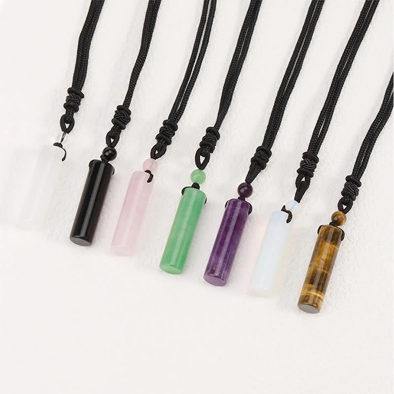 Buddha Stones Various Crystal Rose Quartz Green Aventurine Amethyst Cylinder Healing Necklace Pendant