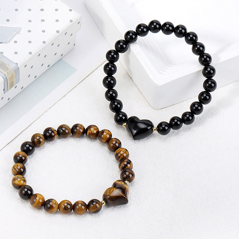Buddha Stones Natural Amethyst Green Aventurine Tiger Eye Strawberry Quartz Love Heart Spiritual Bracelet