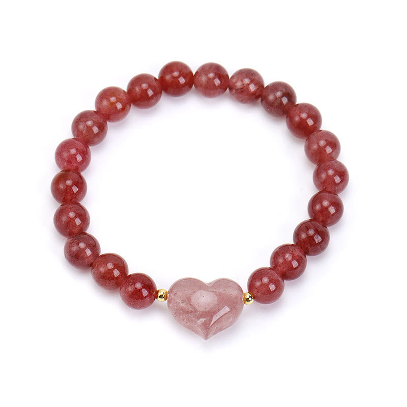 Buddha Stones Natural Amethyst Green Aventurine Tiger Eye Strawberry Quartz Love Heart Spiritual Bracelet