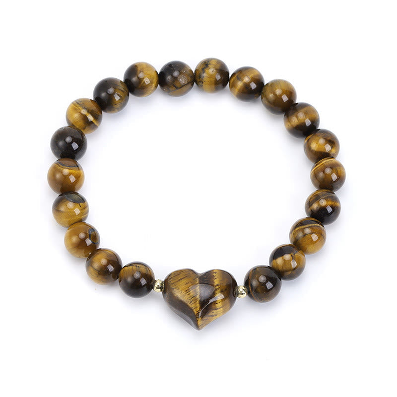 Buddha Stones Natural Amethyst Green Aventurine Tiger Eye Strawberry Quartz Love Heart Spiritual Bracelet