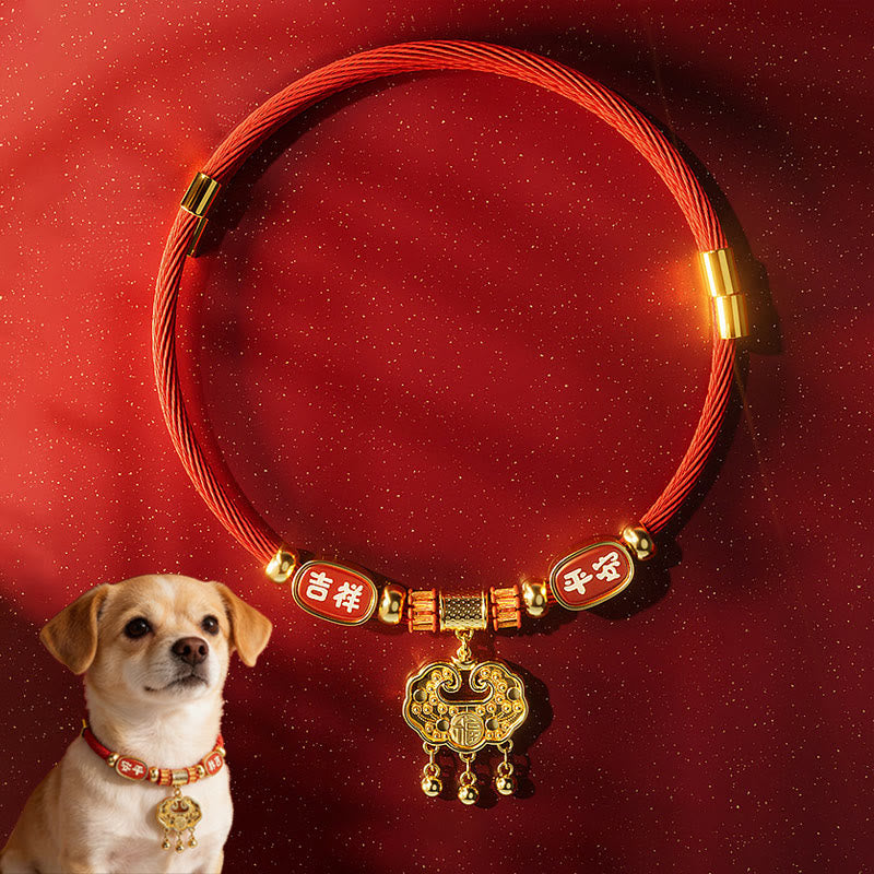 Buddha Stones Red String Bead Fu Character Luck Adjustable Cats Dogs Pet Collar