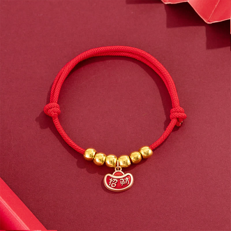 Buddha Stones Red String Bead Yuanbao Fu Character Protection Adjustable Cats Dogs Pet Collar