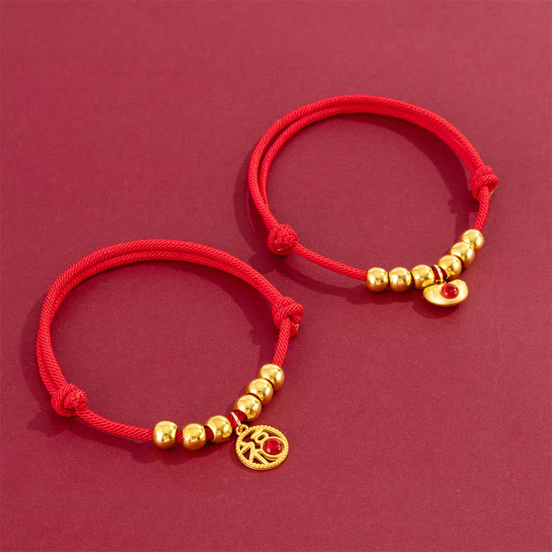 Buddha Stones Red String Bead Yuanbao Fu Character Protection Adjustable Cats Dogs Pet Collar