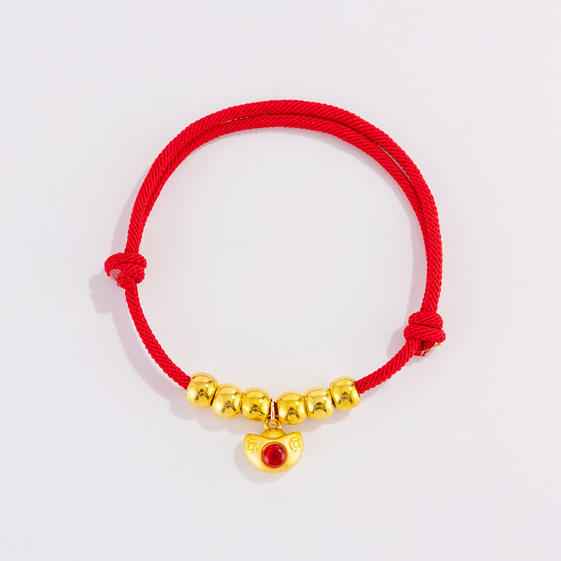 Buddha Stones Red String Bead Yuanbao Fu Character Protection Adjustable Cats Dogs Pet Collar