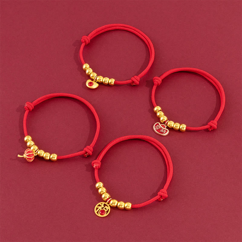 Buddha Stones Red String Bead Yuanbao Fu Character Protection Adjustable Cats Dogs Pet Collar