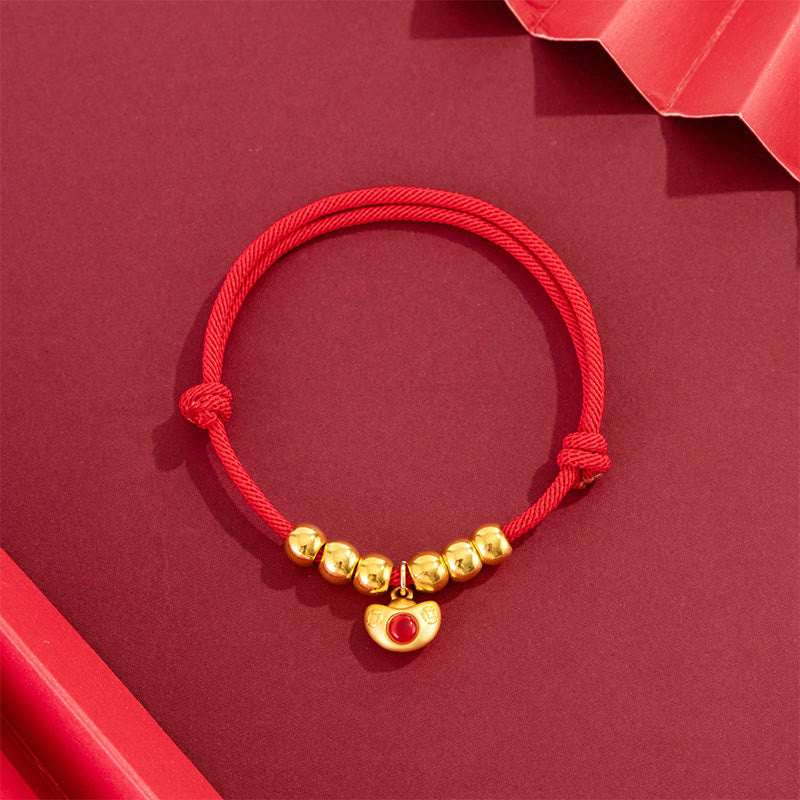 Buddha Stones Red String Bead Yuanbao Fu Character Protection Adjustable Cats Dogs Pet Collar