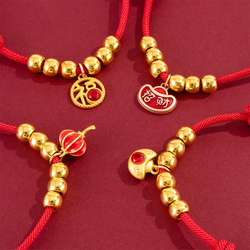 Buddha Stones Red String Bead Yuanbao Fu Character Protection Adjustable Cats Dogs Pet Collar