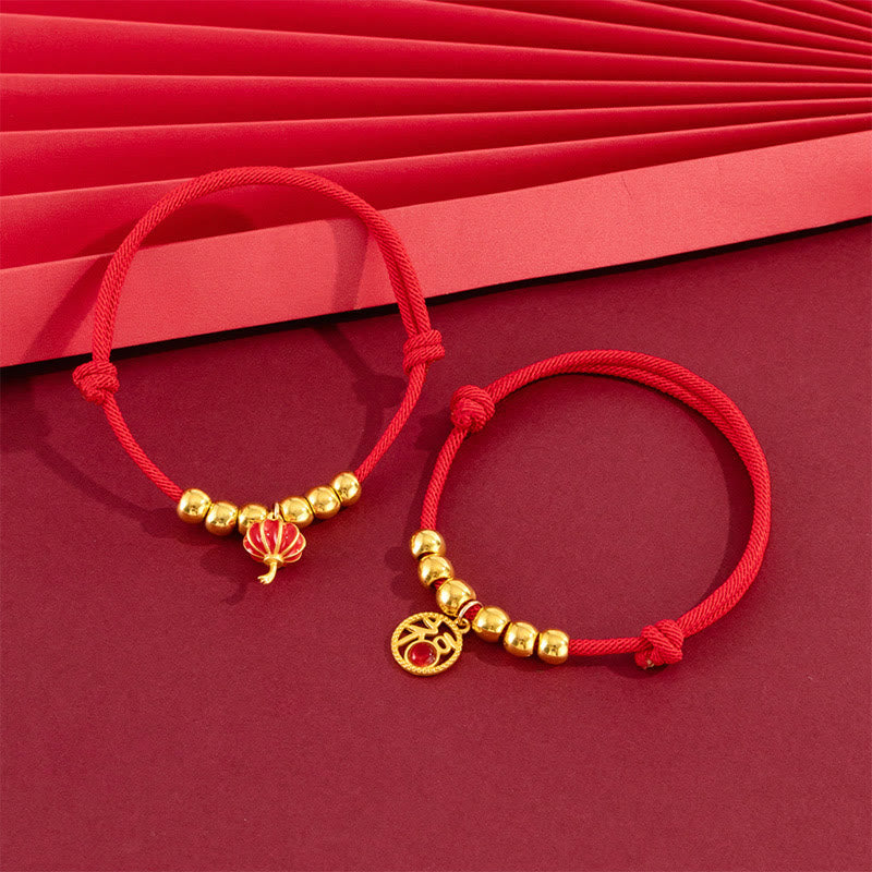 Buddha Stones Red String Bead Yuanbao Fu Character Protection Adjustable Cats Dogs Pet Collar
