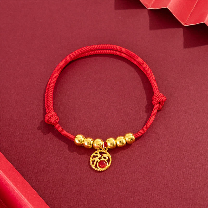 Buddha Stones Red String Bead Yuanbao Fu Character Protection Adjustable Cats Dogs Pet Collar