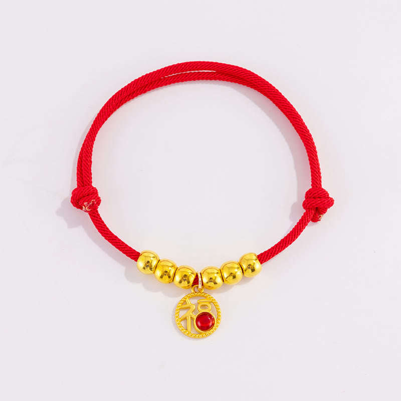 Buddha Stones Red String Bead Yuanbao Fu Character Protection Adjustable Cats Dogs Pet Collar