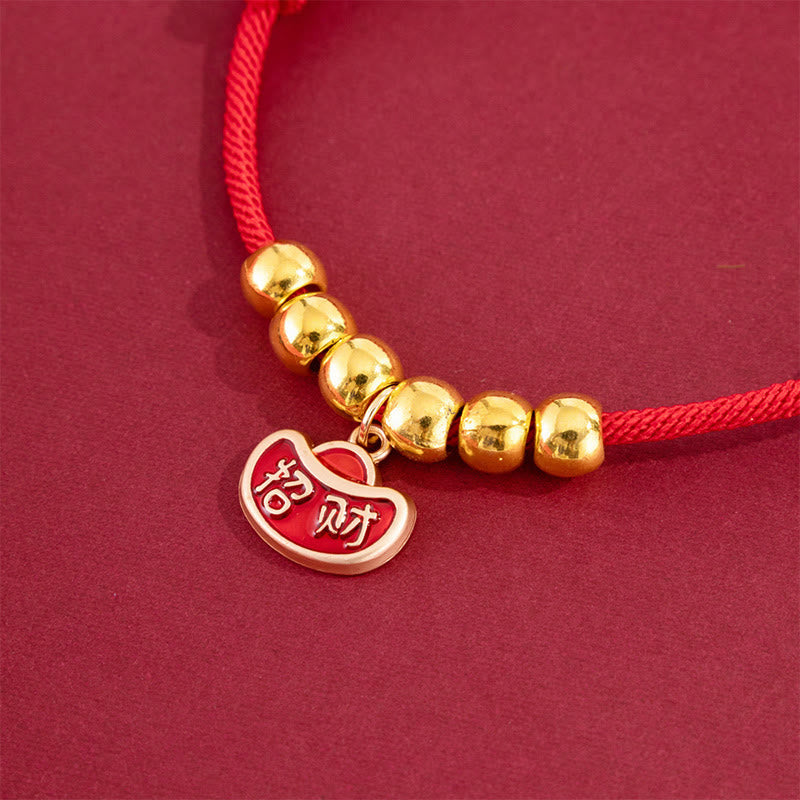 Buddha Stones Red String Bead Yuanbao Fu Character Protection Adjustable Cats Dogs Pet Collar