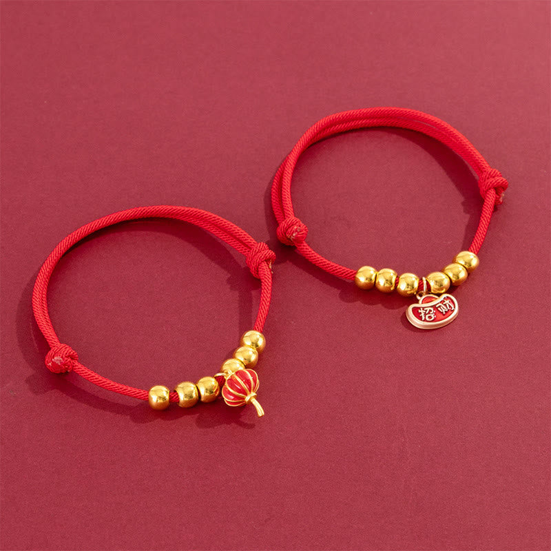 Buddha Stones Red String Bead Yuanbao Fu Character Protection Adjustable Cats Dogs Pet Collar
