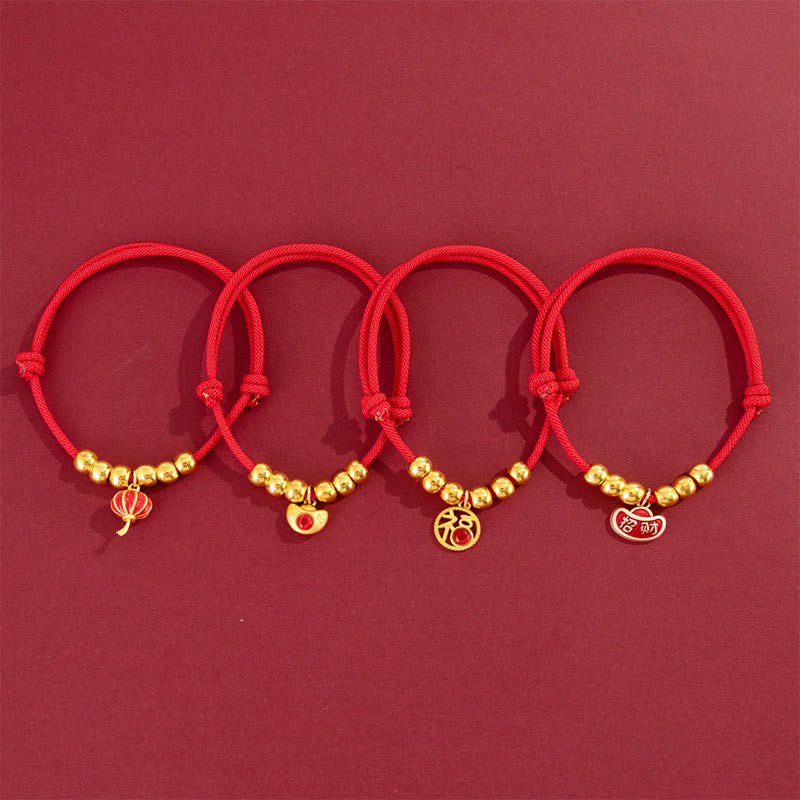 Buddha Stones Red String Bead Yuanbao Fu Character Protection Adjustable Cats Dogs Pet Collar