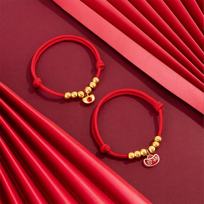 Buddha Stones Red String Bead Yuanbao Fu Character Protection Adjustable Cats Dogs Pet Collar