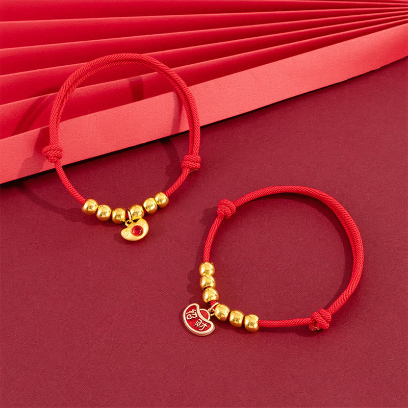 Buddha Stones Red String Bead Yuanbao Fu Character Protection Adjustable Cats Dogs Pet Collar