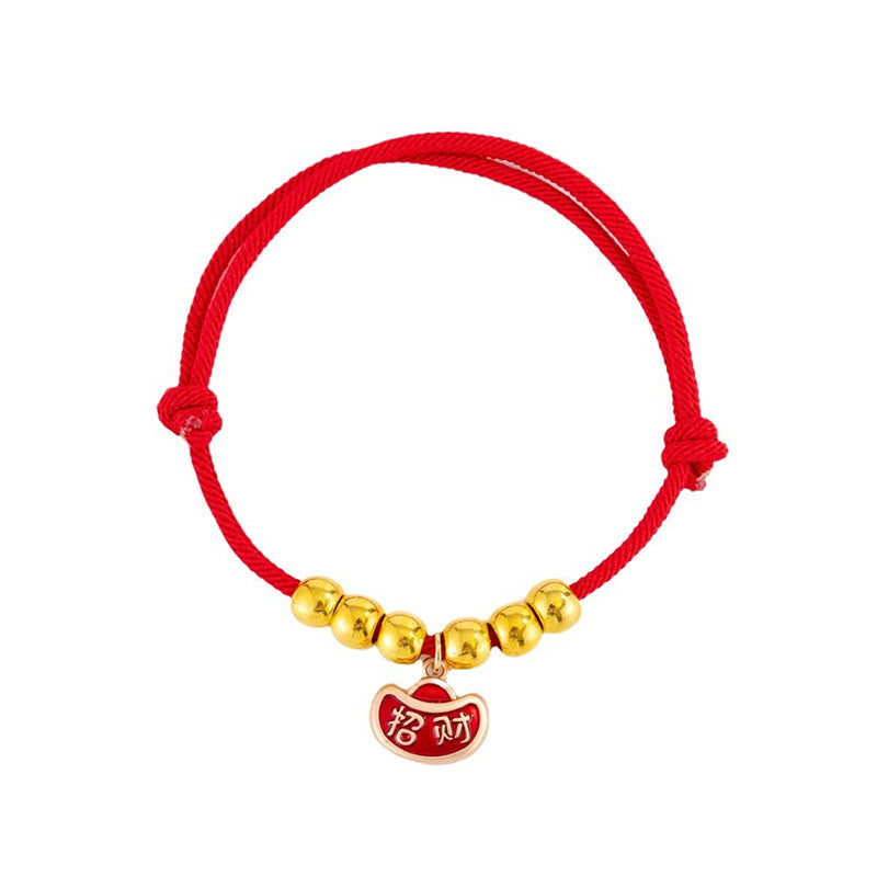 Buddha Stones Red String Bead Yuanbao Fu Character Protection Adjustable Cats Dogs Pet Collar